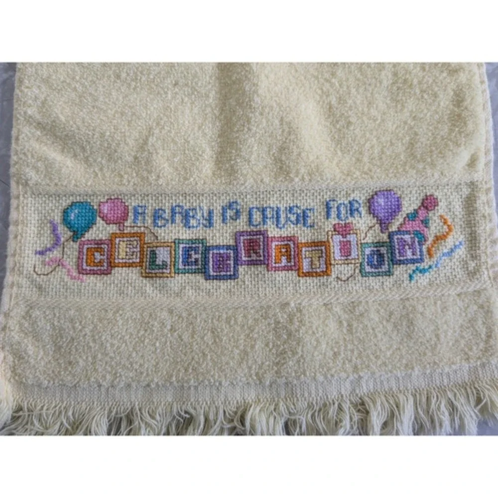 Vintage Cross Stitch Baby Bib Yellow‎ Terry Cloth